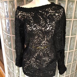 Save The Queen asymmetrical black lace top.